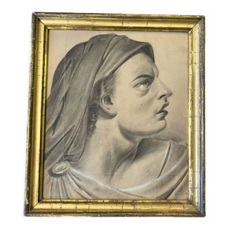 Profile of woman with drapery drawing nineteenth signed julien