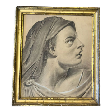 Profile of woman with drapery drawing nineteenth signed julien