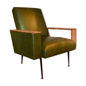 Fauteuil vintage cuir vert olive