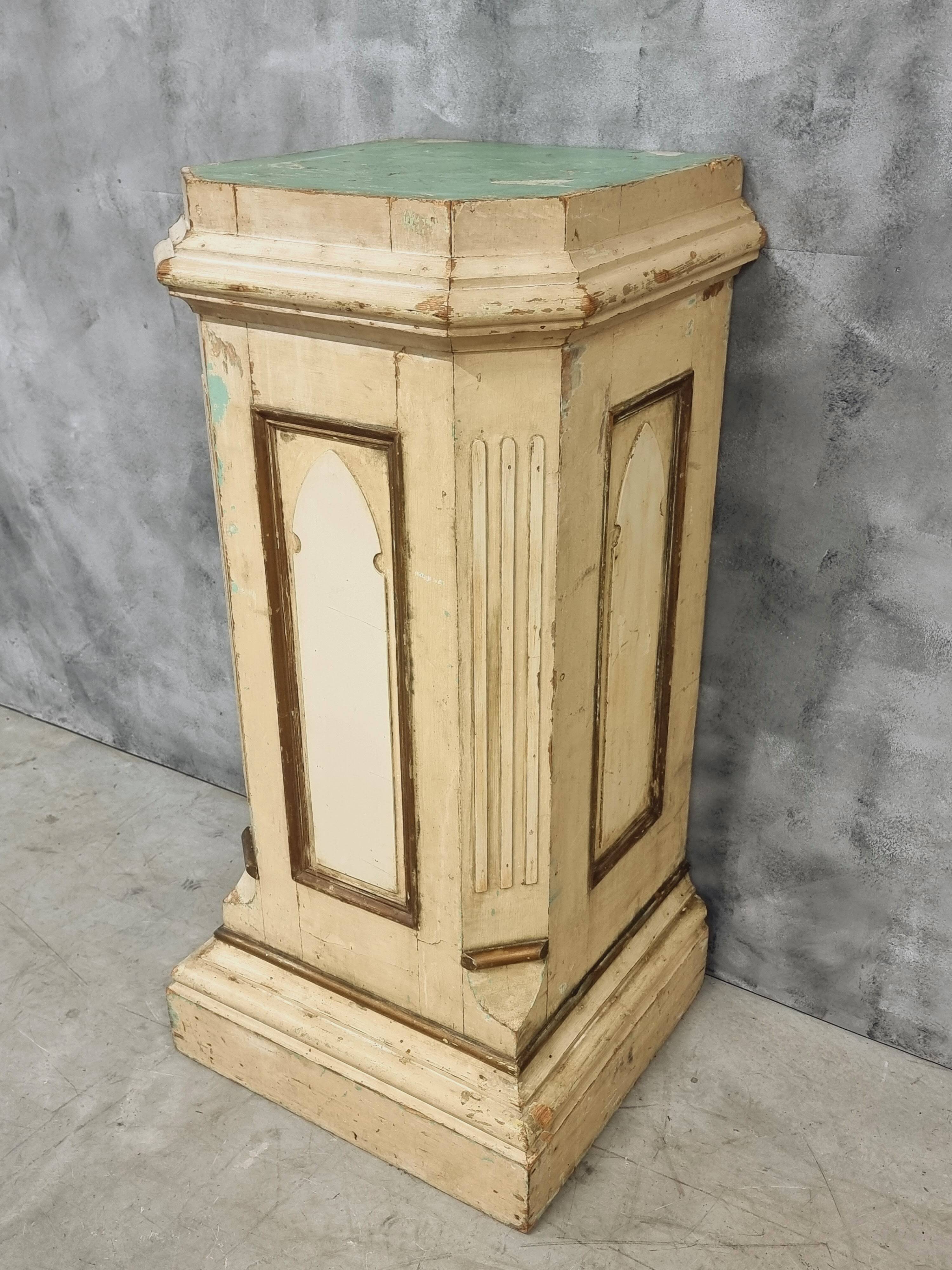 Antique church column on wooden base 135 cm high