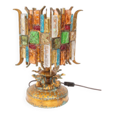 Lampe de table italienne fer forgé et verre de Murano par Longobard, 1908s