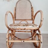 Rocking-chair cannage et assise tapissée