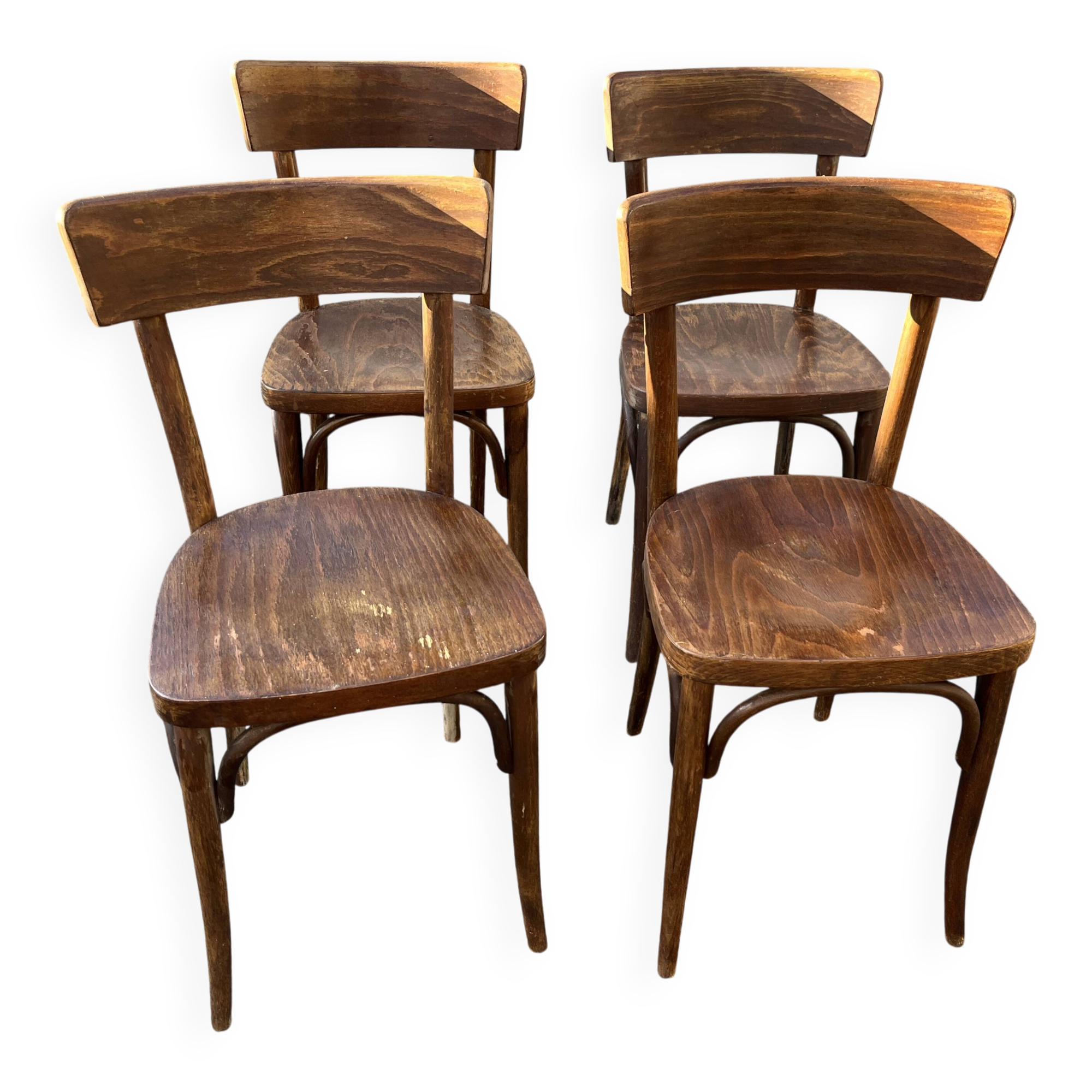 Set of 4 original Thonet wooden bistro chairs
