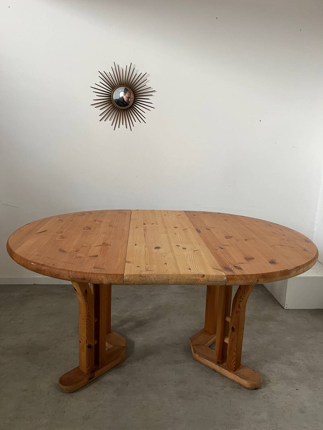 French design pine table and chair set from the 70s brutalist vintage arcs