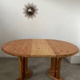 French design pine table and chair set from the 70s brutalist vintage arcs
