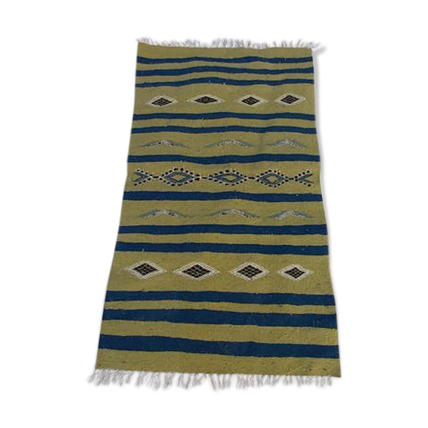 Handmade green kilim carpet made of pure wool