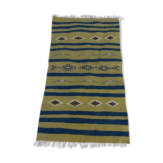 Tapis kilim vert fait main en pure laine