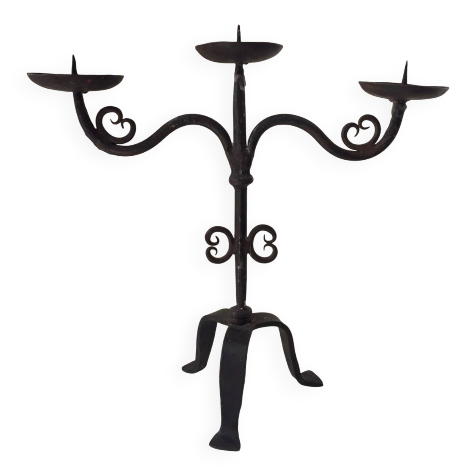 Large 3-Arm Wrought Iron Candlestick