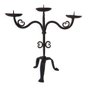 Large 3-Arm Wrought Iron Candlestick
