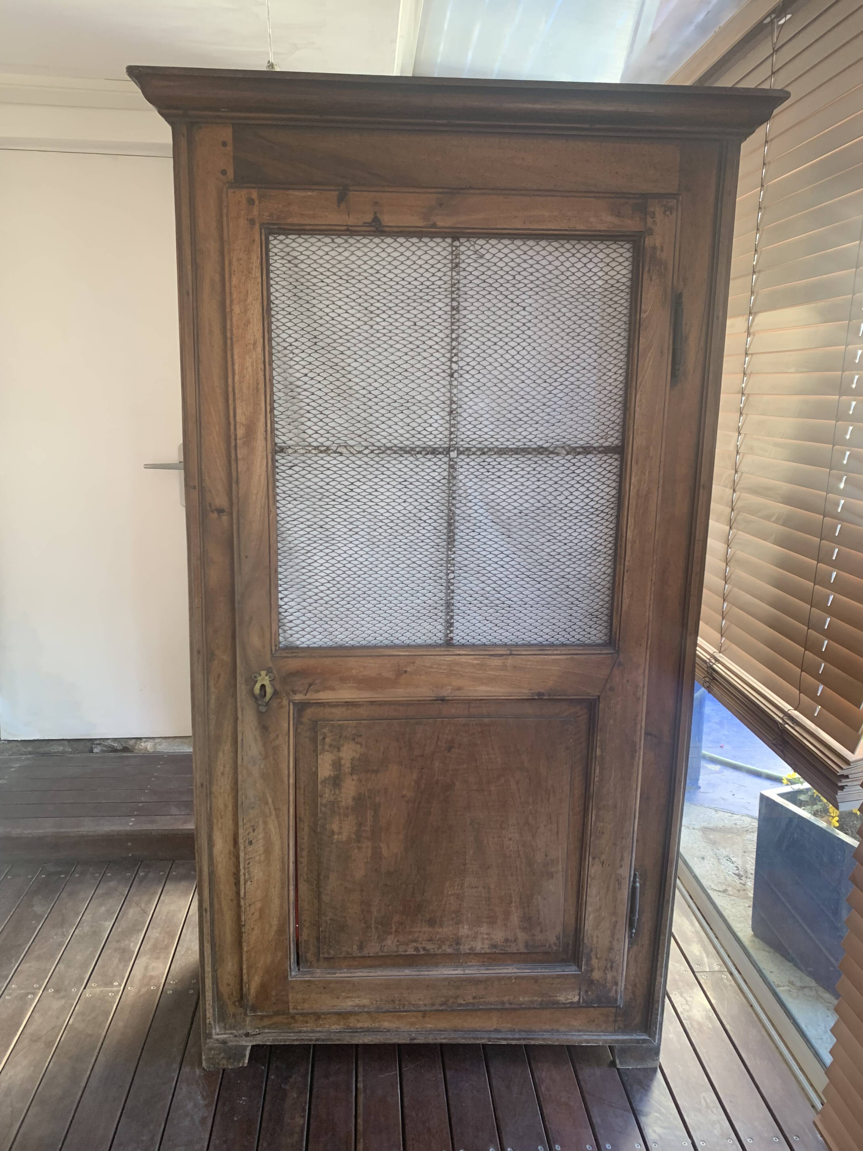 Antique tradesman's cupboard in walnut – mesh pantry – 19th century