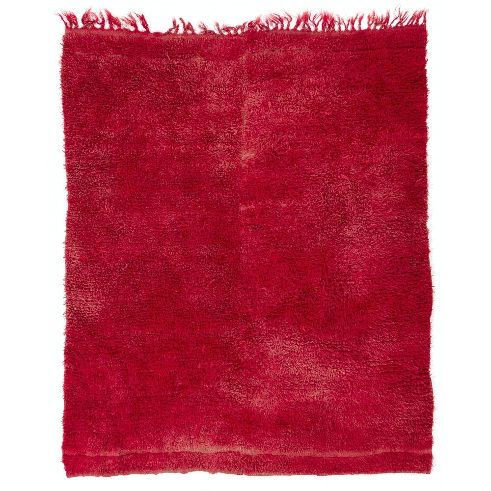 Solid Red Vintage Hand-Knotted Turkish Tulu Rug, 100% Wool