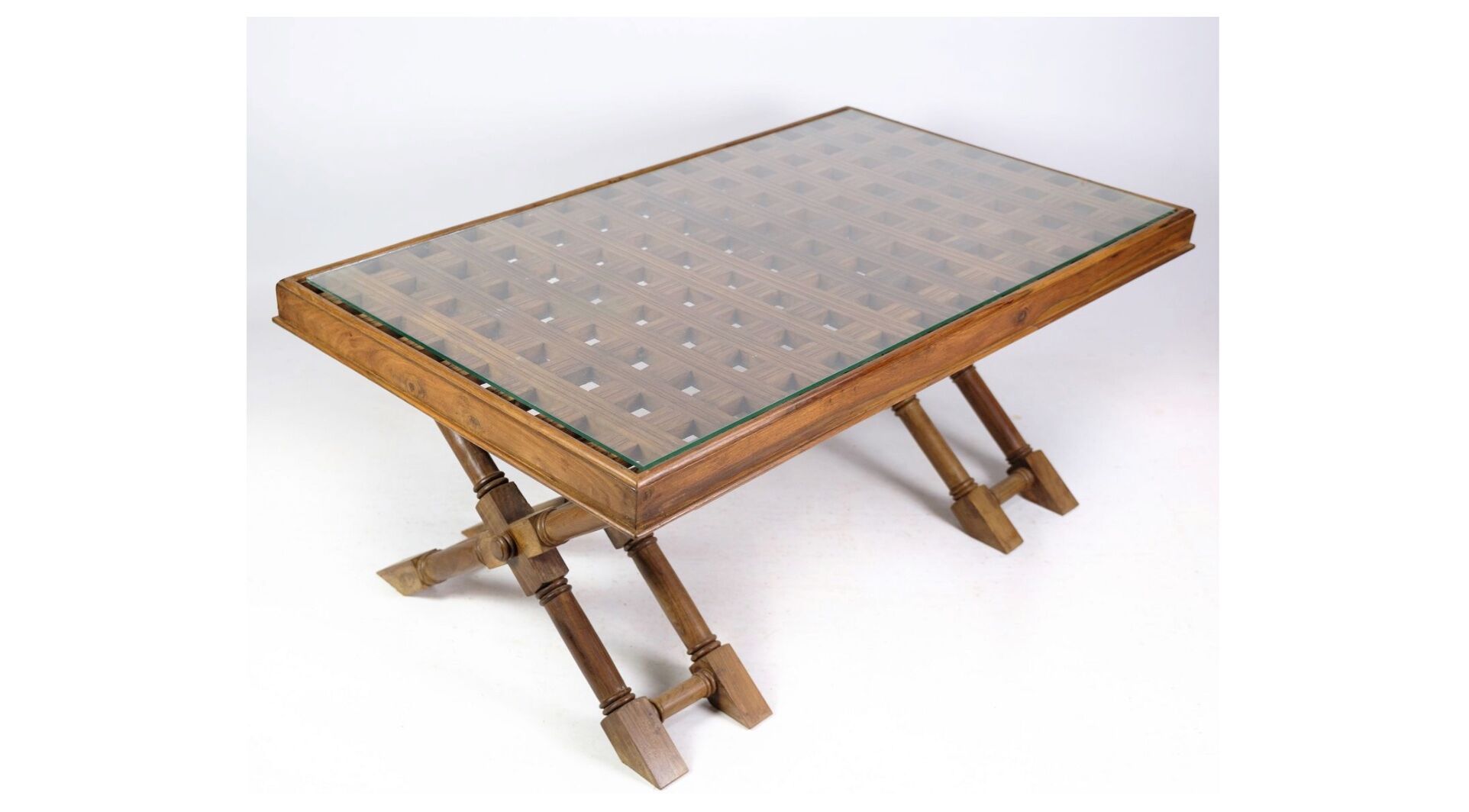 Dark Wood Coffee Table with Glass Top from Around the 1960s