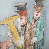 Peinture à l'huile sur toile nando da pistoia, clowns des années 60