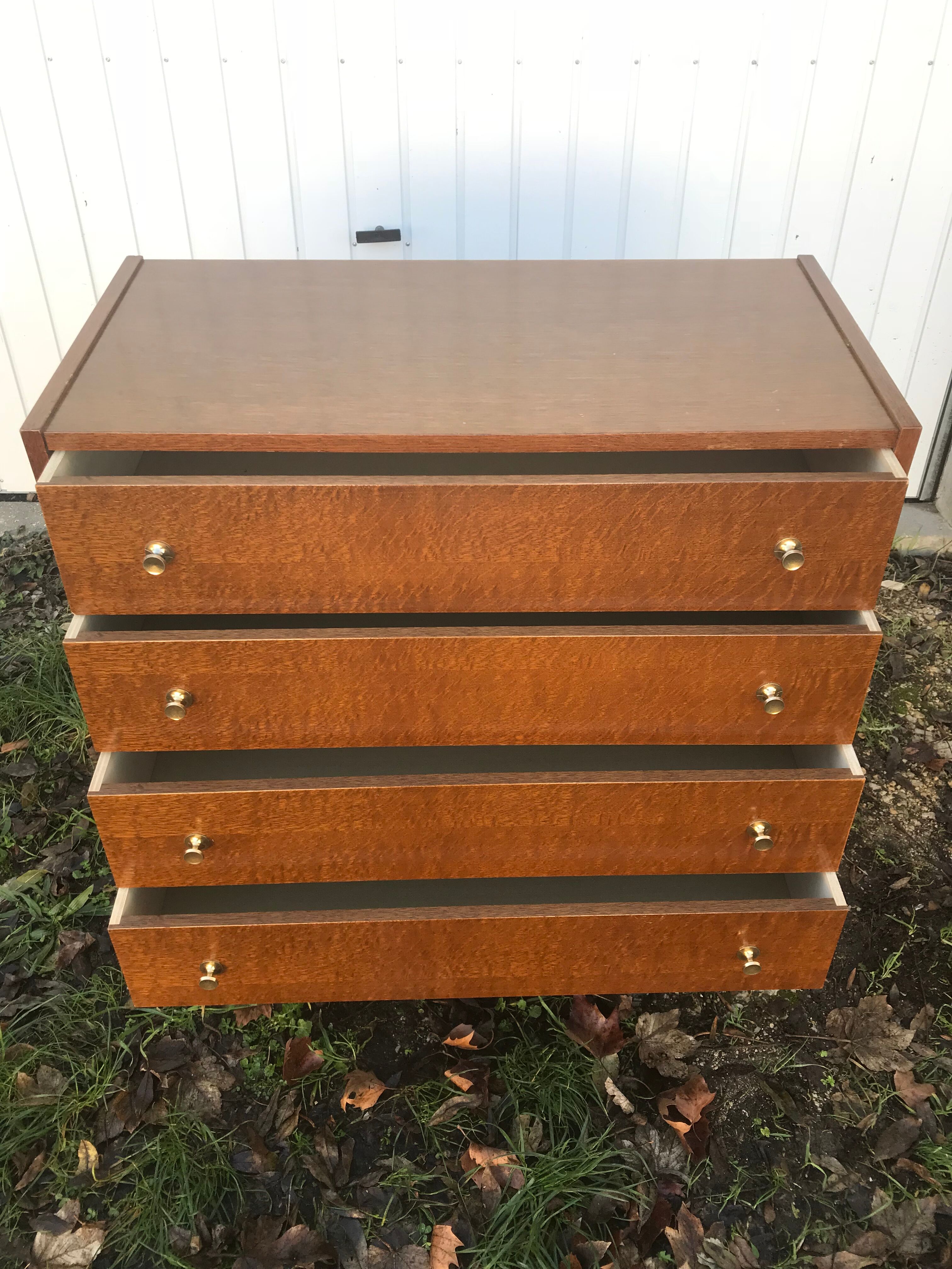 Old chest of drawers 4 drawers wood feet compass 70s vintage scandinavian