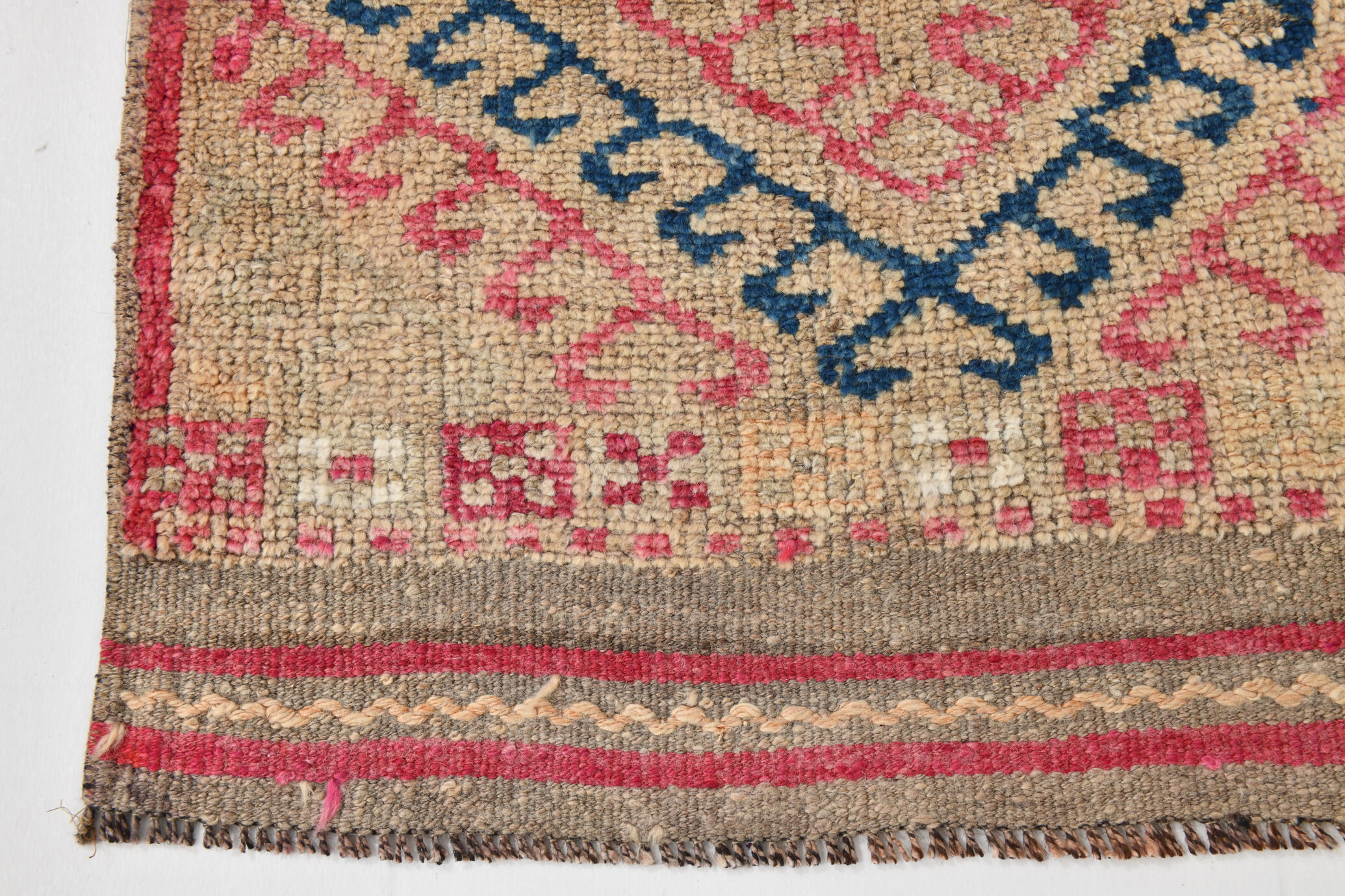 3x9 red & blue herki vintage runner rug 92x286cm
