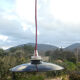 Black hanging lamp in enamelled sheet metal