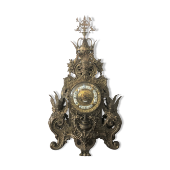 Old large Gothic bronze clock 78 cm Decoration of Sphinges