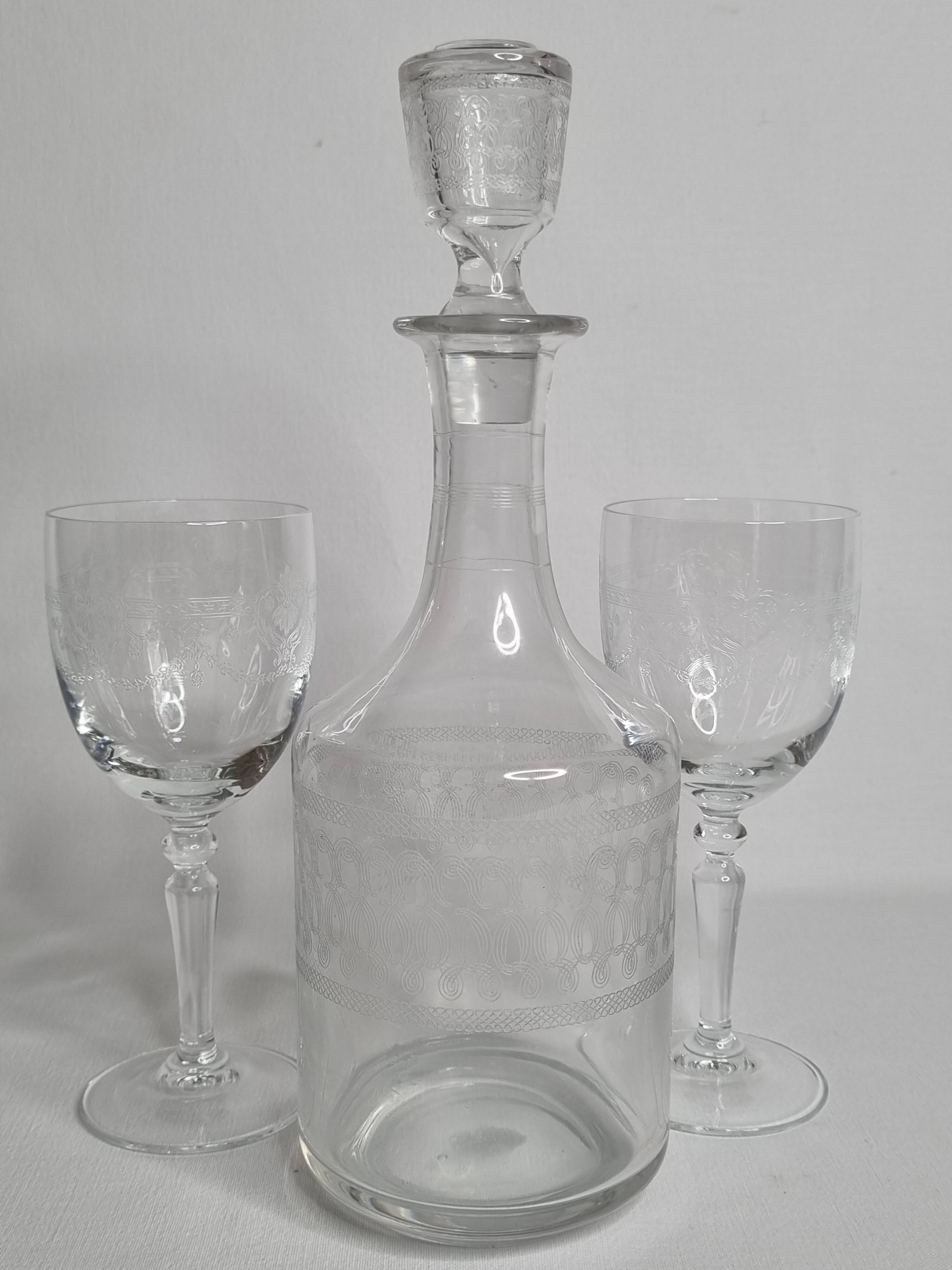 Classic Style Engraved Crystal Carafe and Glasses Set