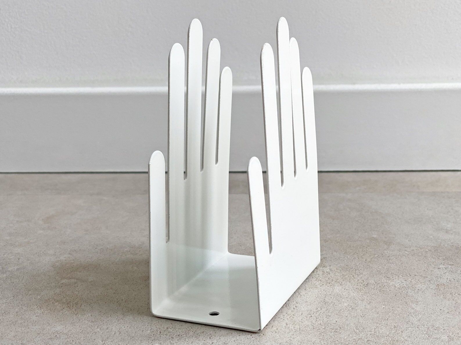 Vintage white metal hand letter holder
