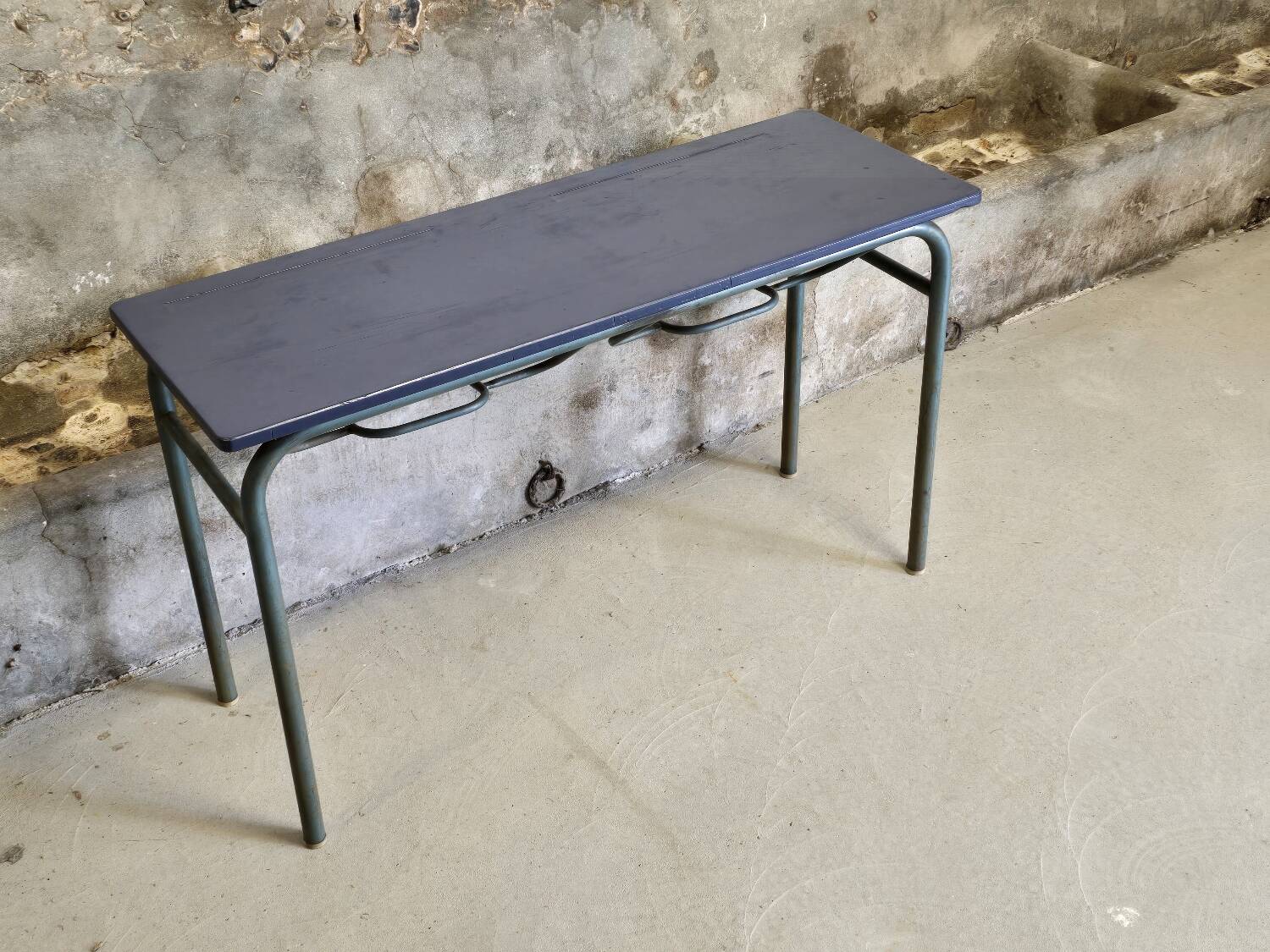 Double school desk with school bag holder