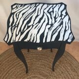 Dark blue zebra bedside table with silver leaf