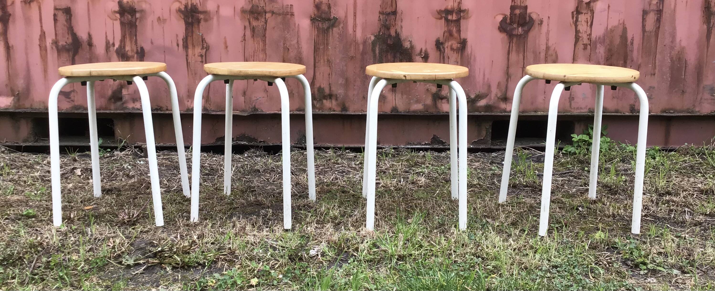Set of 4 industrial style wood and metal stools