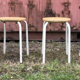Set of 4 industrial style wood and metal stools
