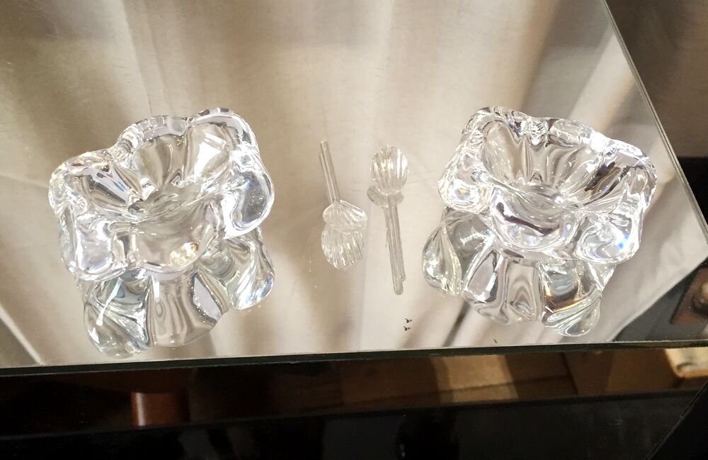Duo of daum crystal salters in their original box