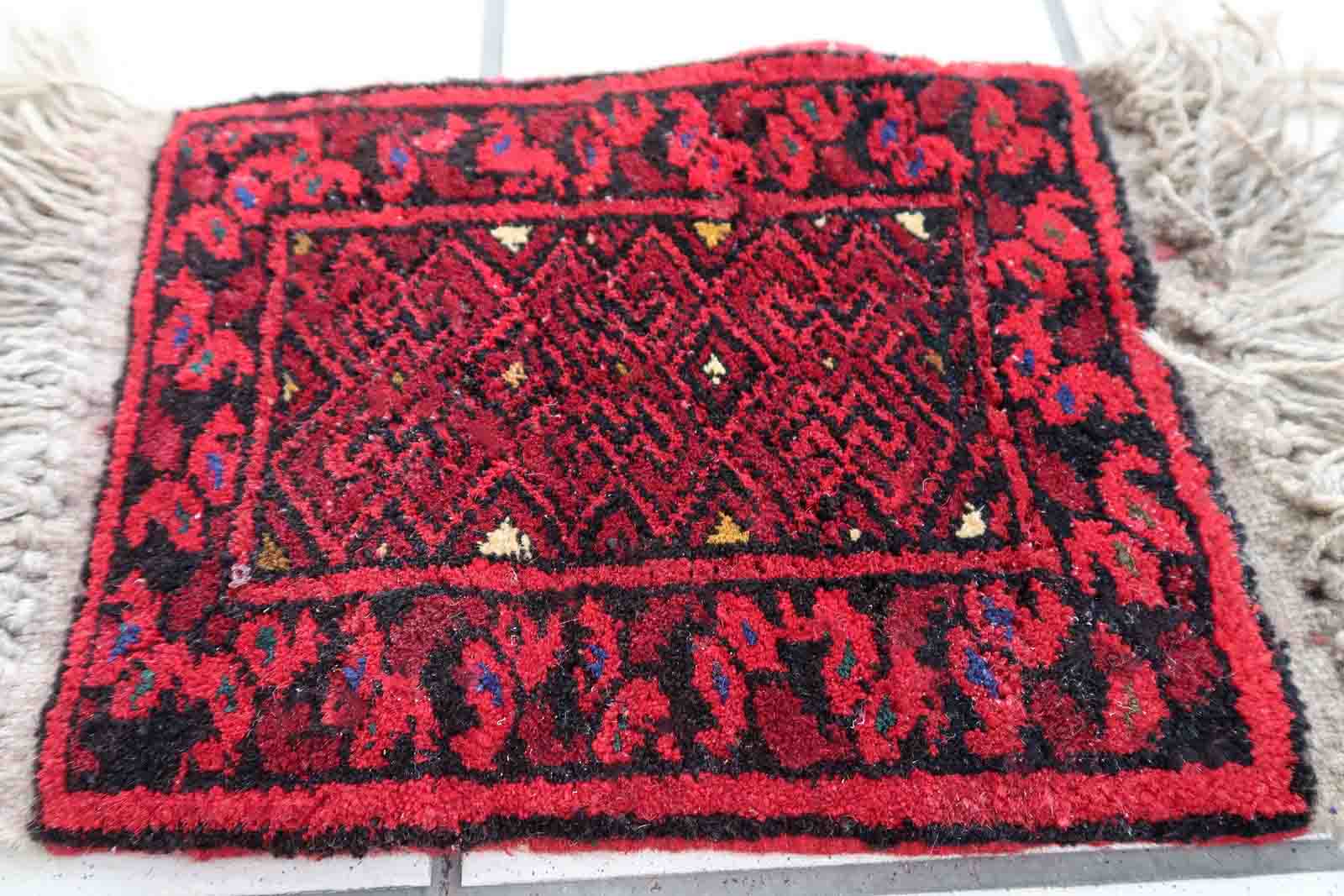 Vintage afghan ersari matte handmade carpet 24cm x 29cm 1970s
