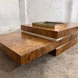RocheBobois coffee bar table in elm burl and brass, 1970s