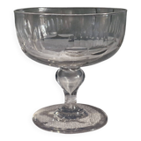 Ancienne coupe à fruits ou autre , cristal soufflé taillé , jambe bullée