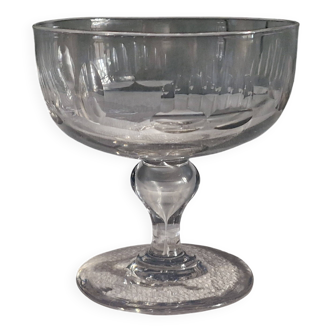 Old fruit bowl or other, cut blown crystal, bubbled stem