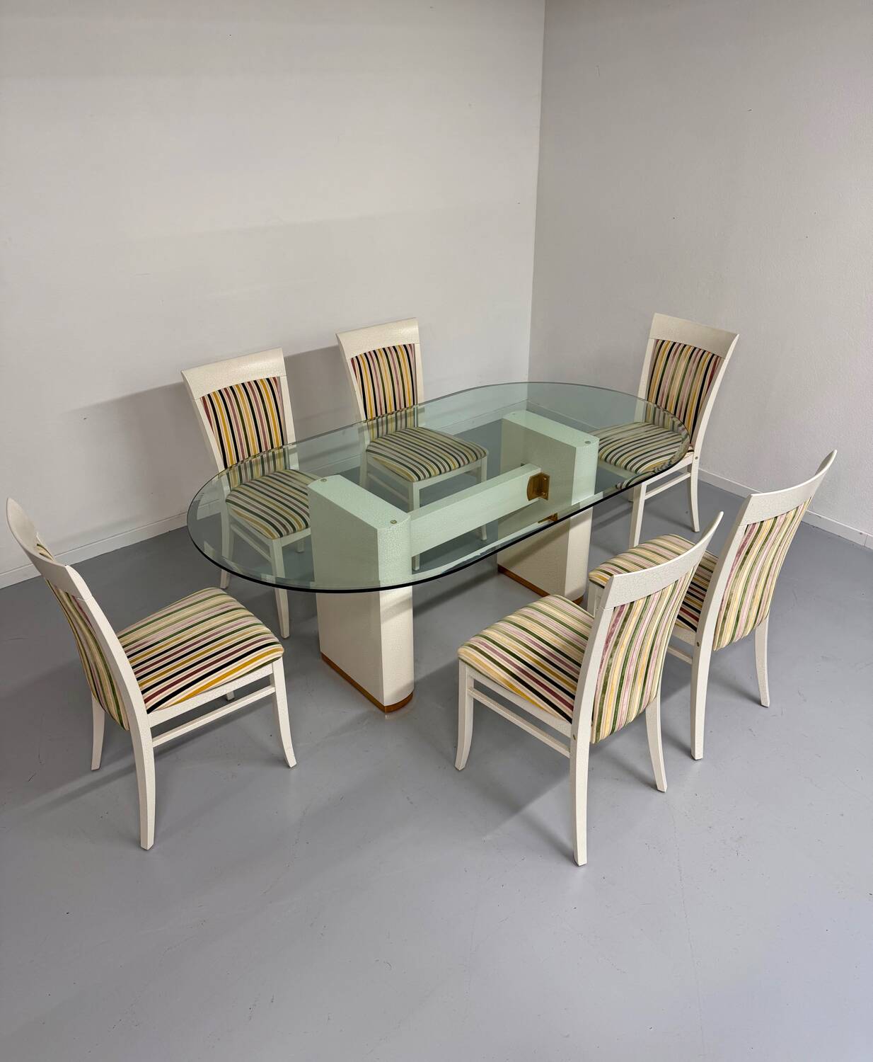 Thonet designer glass dining table with crackled lacquer finish, 1980s vintage