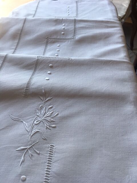 Antique linen sheet embroidered hand with monogram t d 226 cm x 324 cm