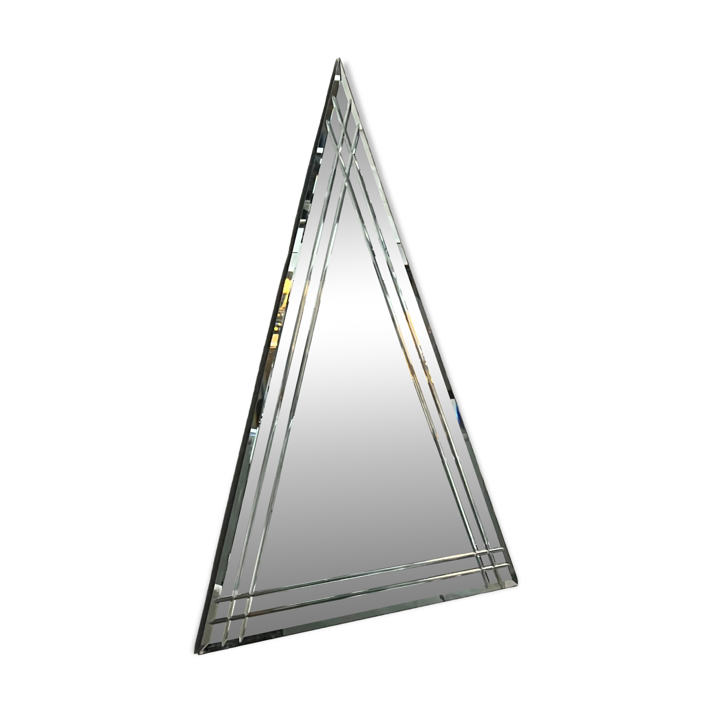 Vintage Big Triangular Wall Mounted Mirror with Beveled Decoration