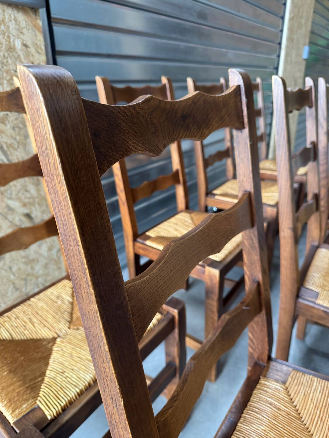 8 oak chairs with straw seats