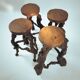4 Tripod Bar Stools in Vine Wood and Oak, Handmade, France, 1950s