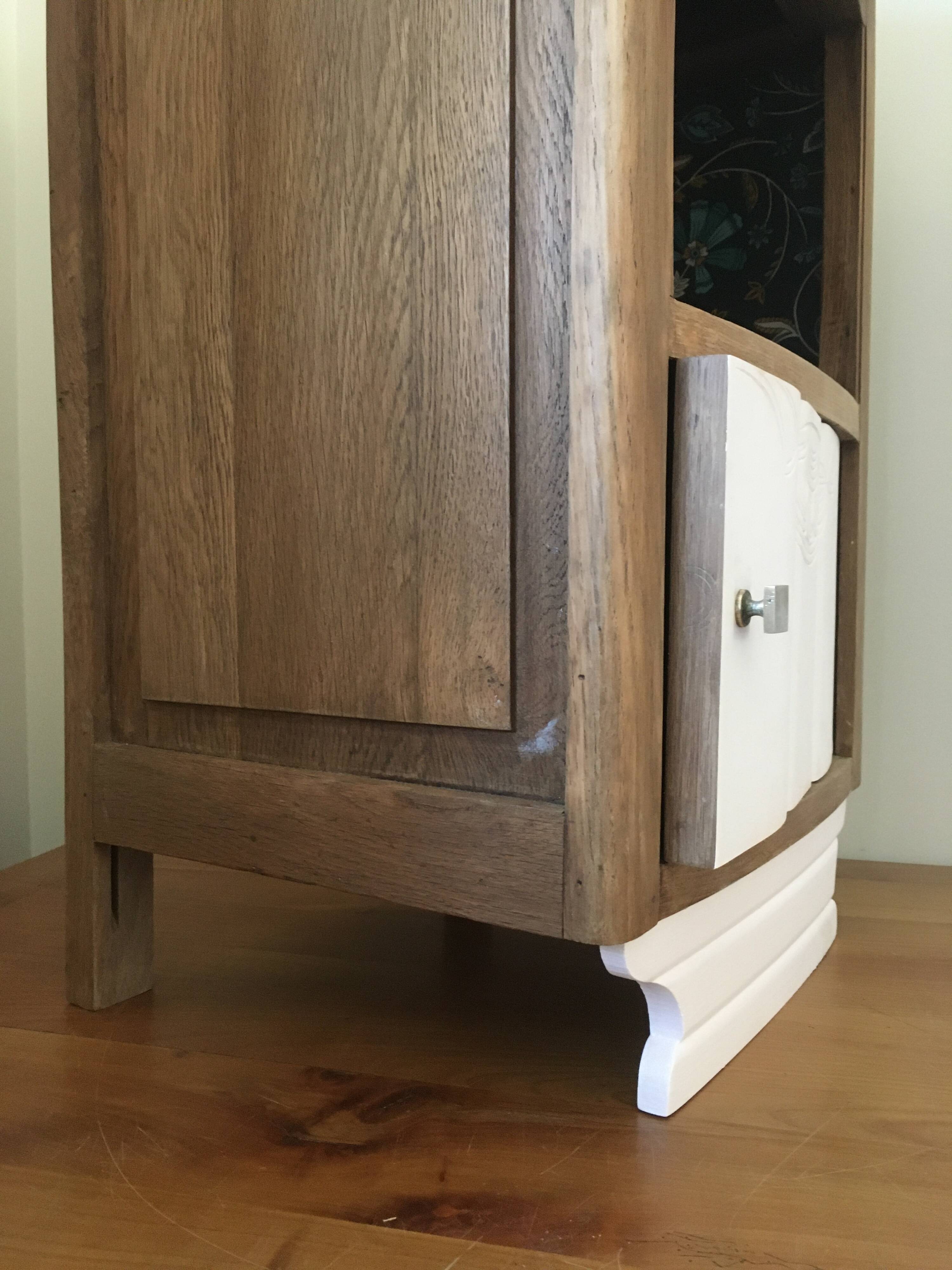Oak and marble bedside table