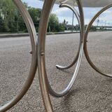 Vintage oval design table in smoked glass and chrome legs