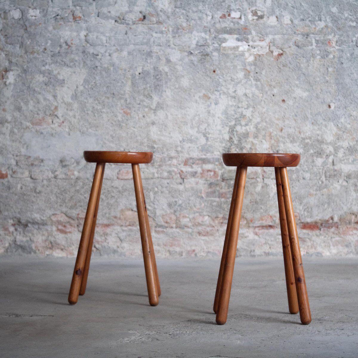 Pair of beech counter stools, 1960