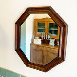 Vintage octagonal wooden mirror