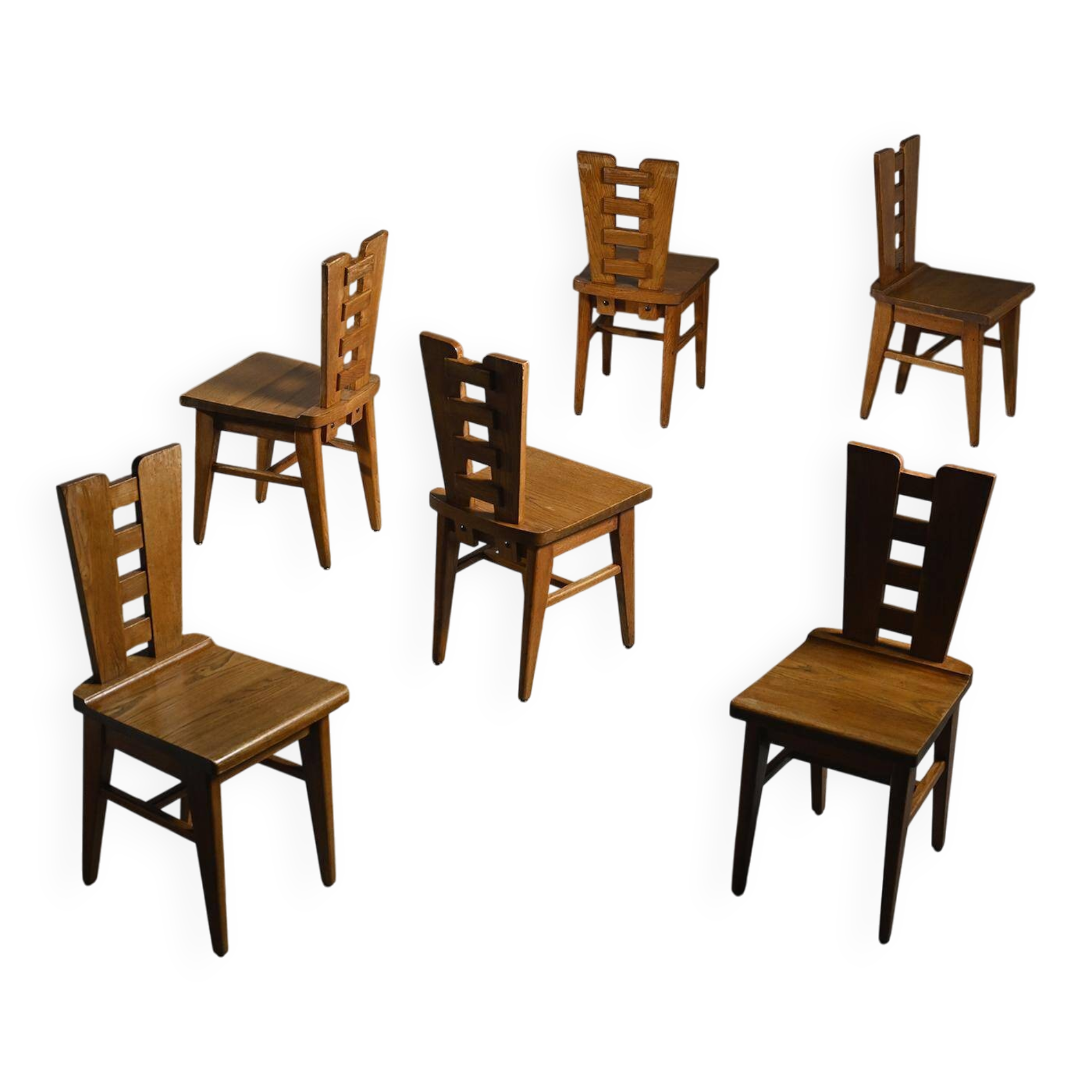 Ensemble de six chaises en chêne par Henry Jacques Le Même, France vers 1940