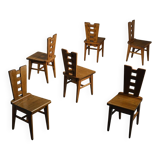Ensemble de six chaises en chêne par Henry Jacques Le Même, France vers 1940