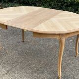Louis XV style oval extendable round table renovated in raw wood