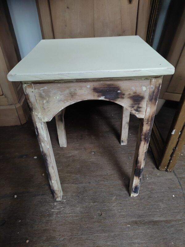 Solid wood stool seat square feet patinated