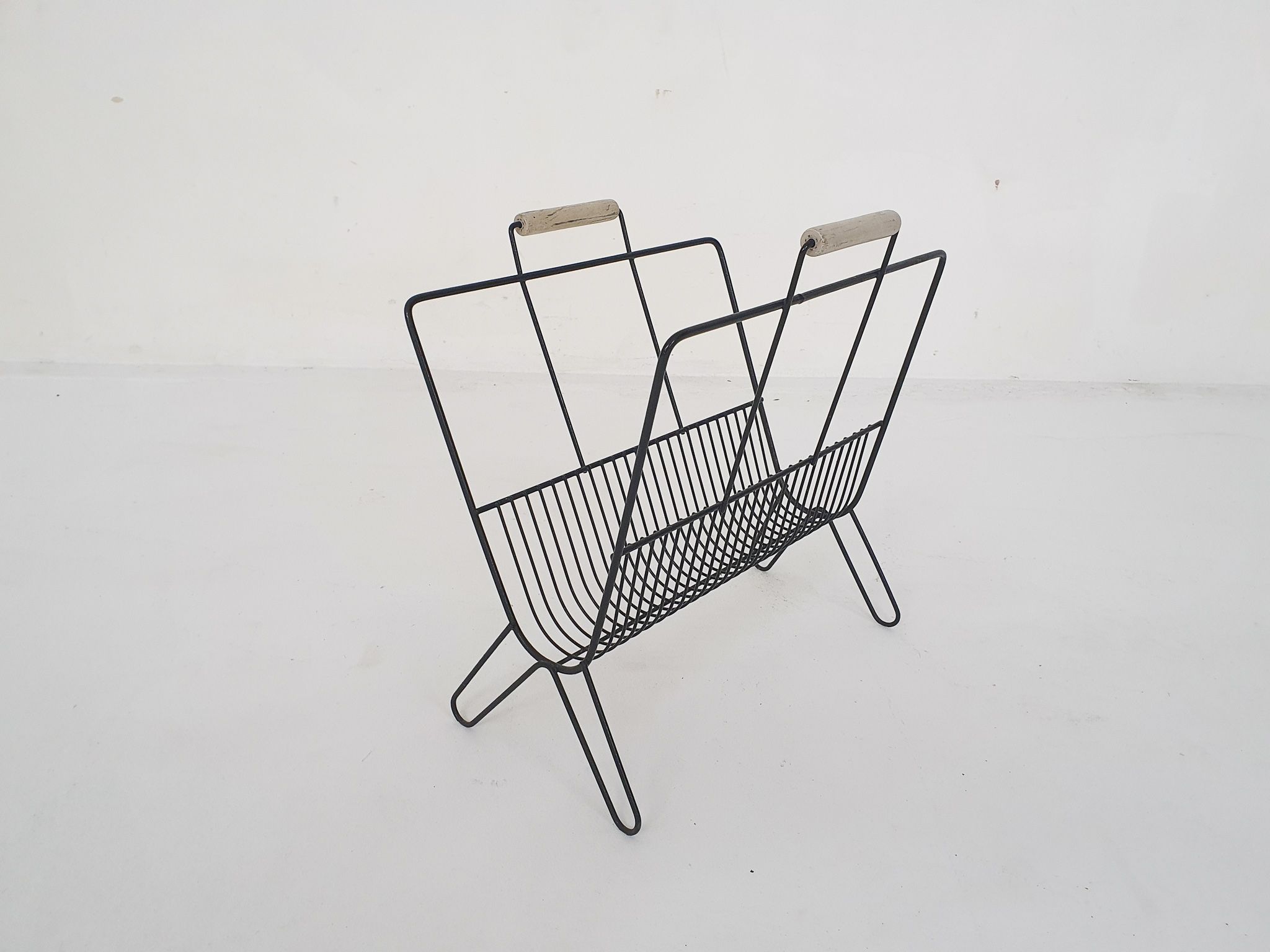Mid-century black metal magazine stand, The Netherlands 1950's