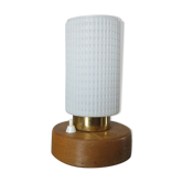 Scandinavian lamp, made of wood, brass and embossed glass 70s