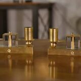 Pair of brass and Bohemian crystal wall lights in the style of Jean Royère, 1940s