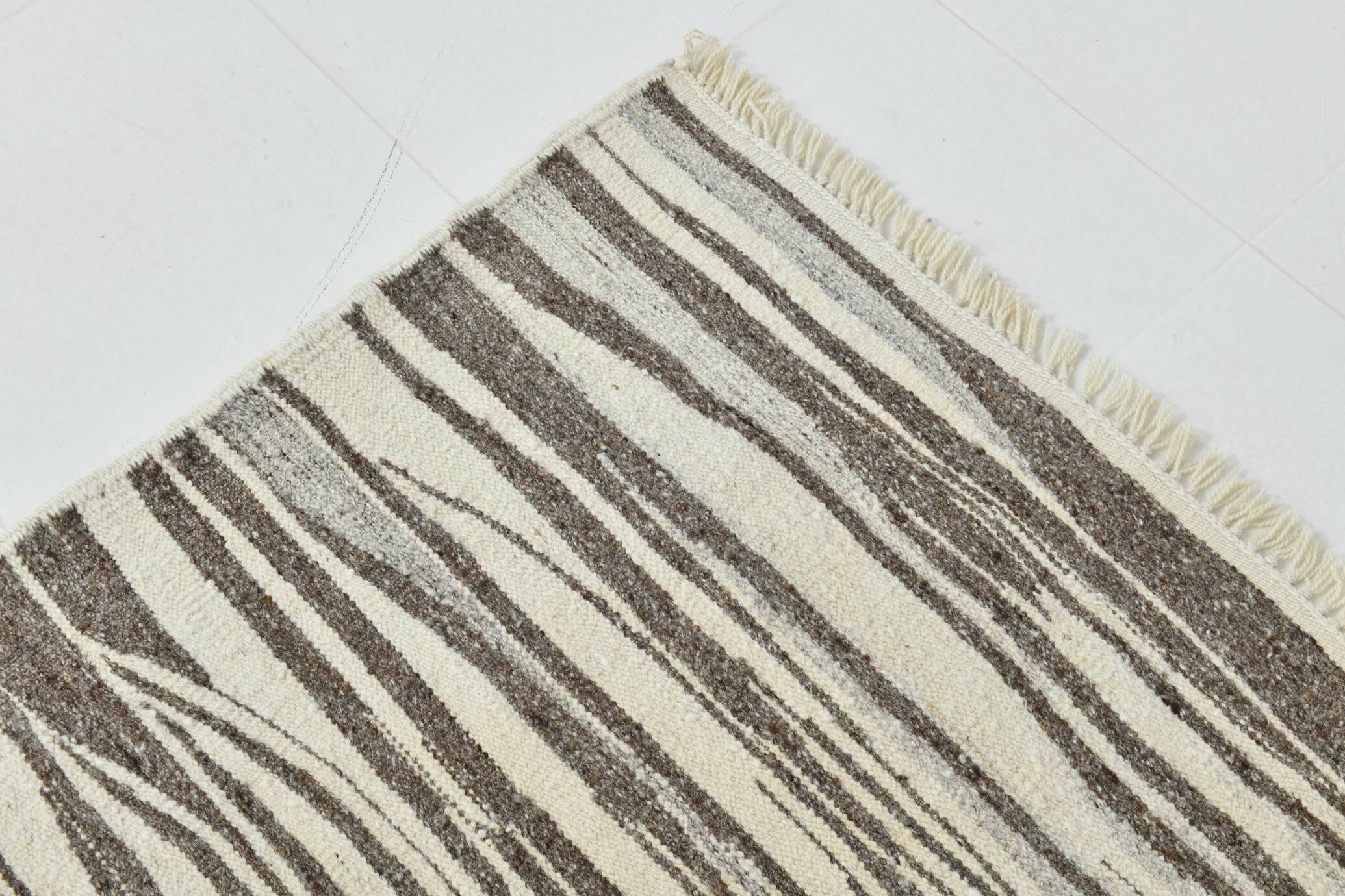 8x11 Kilim Beige and Faded Brown Distressed Handwoven Kilim Rug, 237x323 Cm