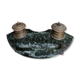 Ancien encrier, base marbre et encriers (x2)  en bronze ciselé, 19ème